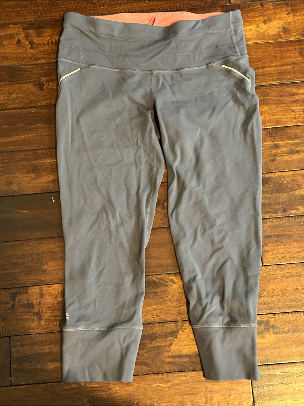 Athleta Gray Capri Leggings with Pink Waistband Detail